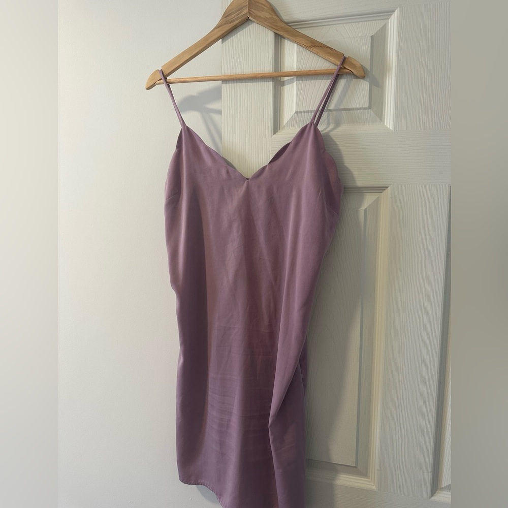 Purple scallop silk shift dress